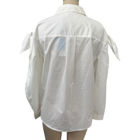 NEW Tanya Taylor White Button Up Shirt Shoulder Tie Detail Sleeves Size Medium - Picture 6 of 10